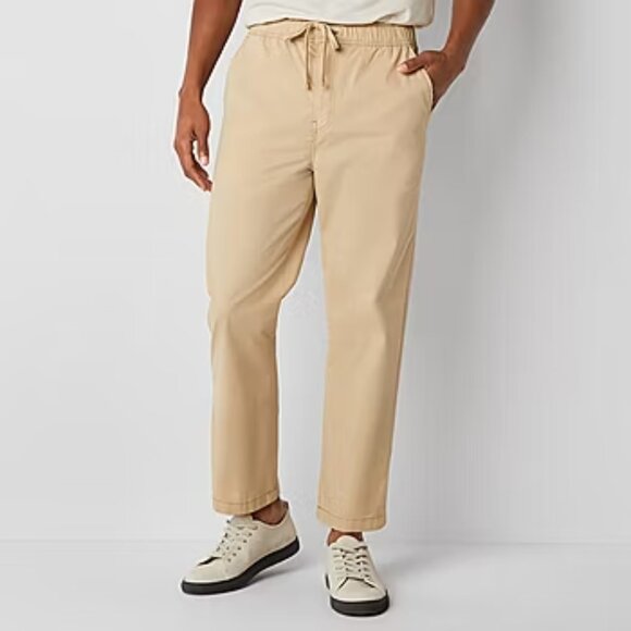 New mutual weave Men Regular Fit Drawstring Chino Cotton Khaki Pull On Pants Lg - Picture 1 of 10